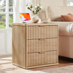 LEYAOYAO 23" Wide Fluted Farmhouse Night Stand Set of 2 with Charging Station, 3 Drawers Large End Table w/Metal Handle, Natural Nightstand Bedside Table,Wood Dresser for Bedroom, Closet