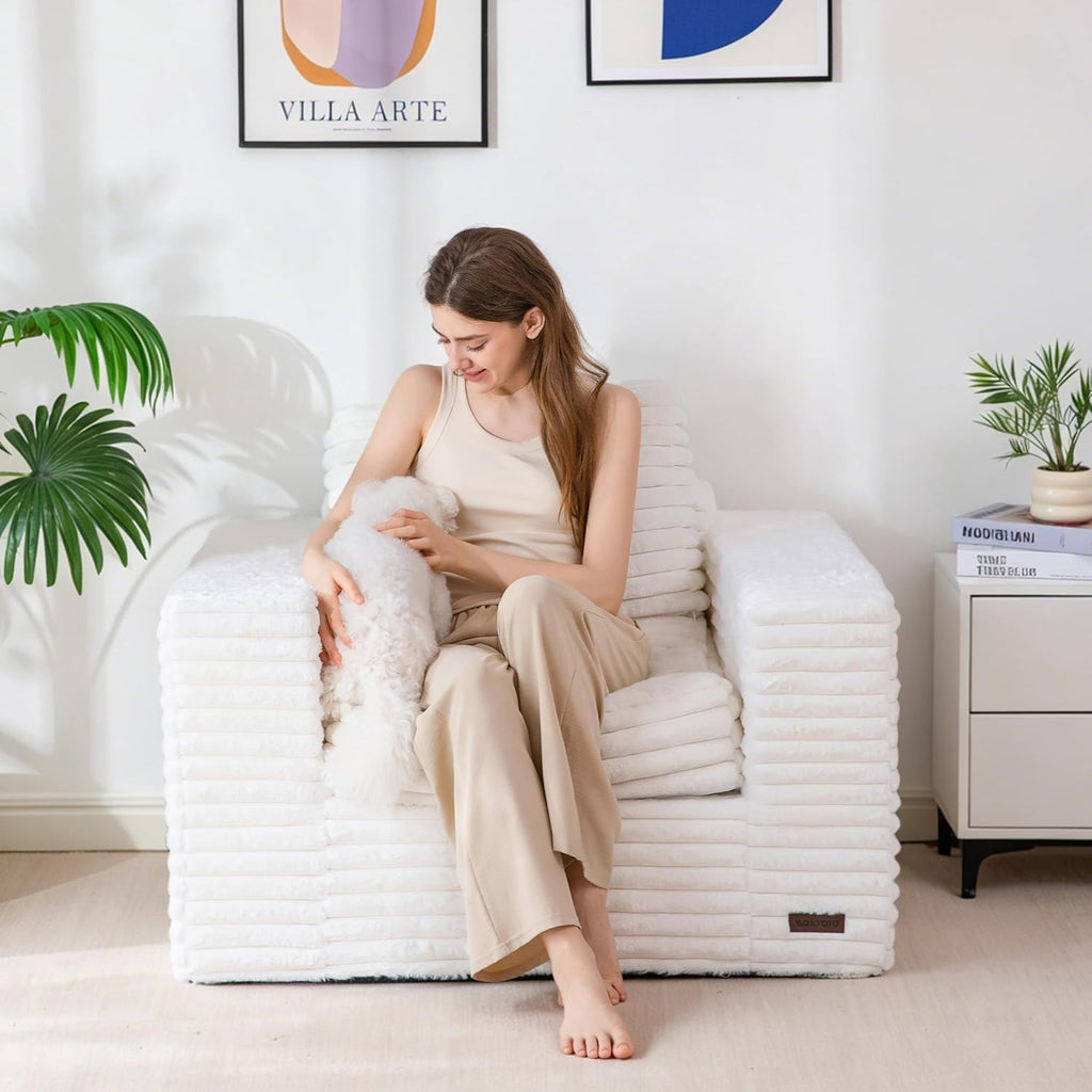MAXYOYO Bean Bag Chair with Pillows, Floor Sofa with Armrests and Support, Plush Foam Filled Lounge Chair for Adults, Cozy Bean Bag Couch for Living Room, Bedroom, Apartment, Beige