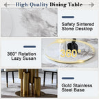 59" D Round Dining Table with 31.5" Detachable Lazy Susan, Modern Sintered Stone Dining Table for 8 Seat, Artificial Marble Dining Room Table Kitchen Table with Stainless Steel Base for Home