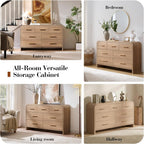 Curved 7 Drawer Dresser for Bedroom, 53.82'' Wide Chest of Drawers, Modern Storage Cabinet for Hallway & Living Room TV Stand, FSC Certified 1.18" Thick Board, 100 lbs Top Weight, Oak