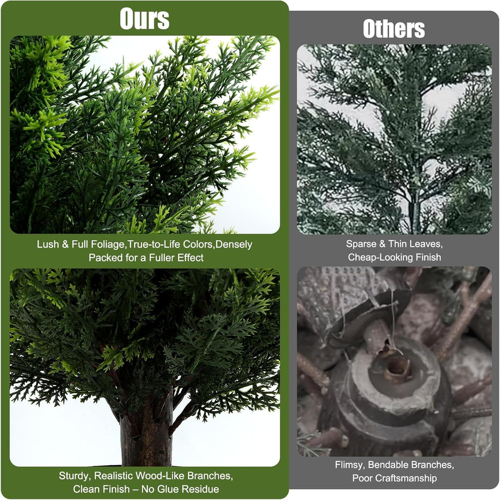 Artificial Cedar Topiary Trees 4ft Set of 2,Fake Shrubs with Ground Spike,UV Resistant Cypress Tree,Faux Bushes for Outdoors,Fake Plants for Outdoor Indoor Front Porch Patio Garden Decor