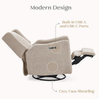 Delta Children Mercer Electronic Power Recliner and Swivel Glider with USB-A and Type-C Ports - Greenguard Gold Certified - Stain-Resistant Performance Fabric is Oeko-TEX Standard 100 Certified, Sand