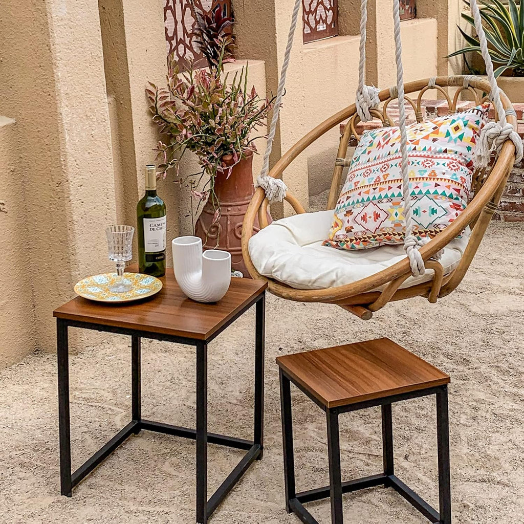 Vipush Nesting Tables Coffee Table Set of 2 - End Tables Living Room Small Side Tables Modern Farmhouse Sturdy Metal Frame Wood Desk