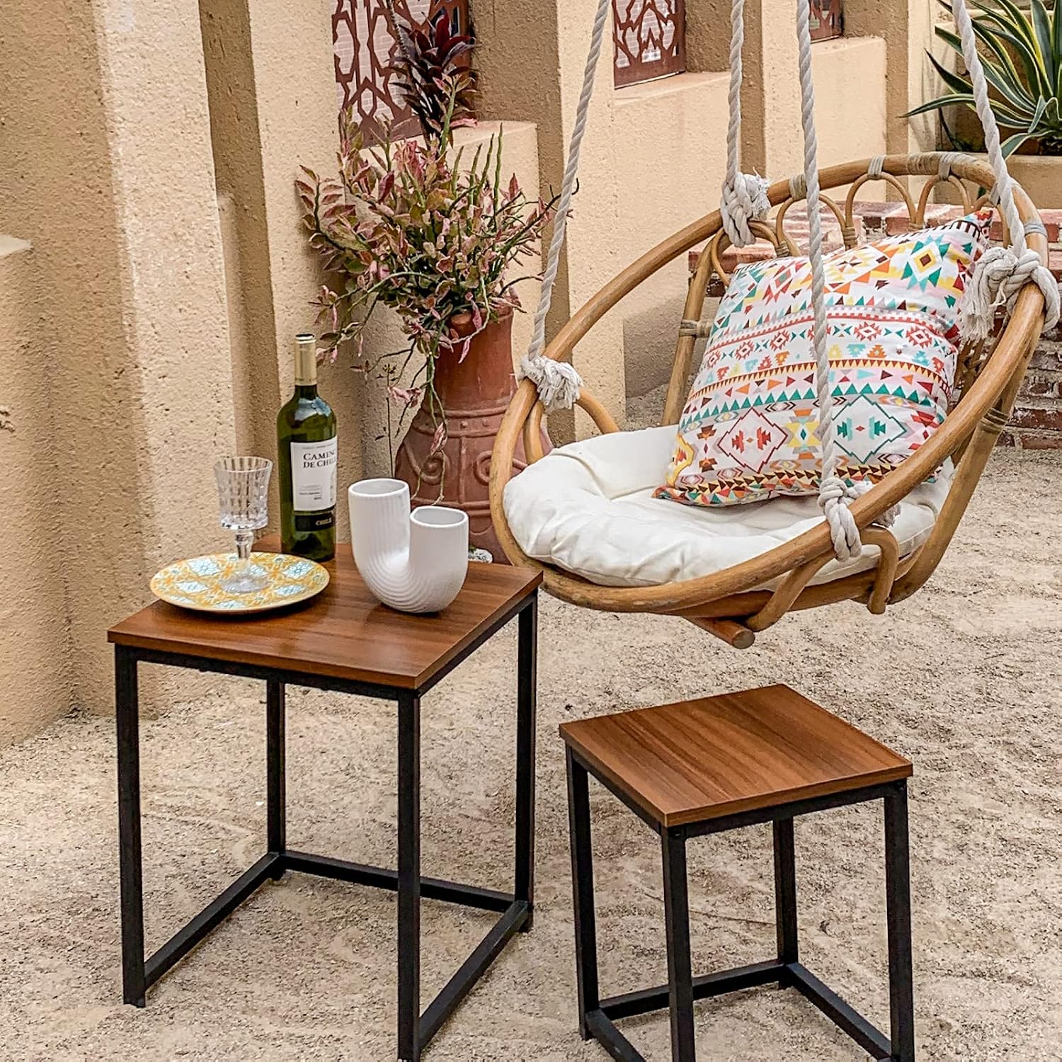 Vipush Nesting Tables Coffee Table Set of 2 - End Tables Living Room Small Side Tables Modern Farmhouse Sturdy Metal Frame Wood Desk