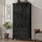 DWVO Farmhouse Kitchen Pantry Cabinet, 64.5" Tall Storage Cabinet with 2 Drawers and Adjustable Shelves, Versatile Storage for Living Room, Dining Room or Hallway, Oak Black