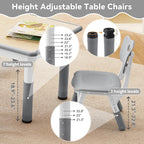 GITAWUSA Kids Study Table and Chairs Set, Height Adjustable Toddler Table and Chair Set for Kids Ages 3-8, 31.5" L x 23.6" W Graffiti Desktop Plastic Children Art Table with 2 Seats, Grey
