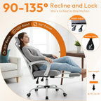 Ergonomic Office Chair with Footrest, Comfortable Desk Chair Gaming Chair with Leg Rest, Swivel Mesh Desk Chair with Headrest and Lumbar Support for Home, Office, Work, Study, Grey