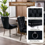 47.2" Round Dining Table Set for 4, White Faux Marble Kitchen Table & 4 Black Velvet Chairs with Silver Stainless Steel Legs, Luxury 5 Piece Round Dining Room Table Set for Kitchen Dining