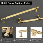 QOGRISUN 1-Pack Solid Brass Appliance Handle Pull, 18 Inch (457mm) Hole Center Grooved Gold Cabinet Pull,Heavy Duty Brushed Brass Drawer Handle for Kitchen Cabinets, Cupboard, Dresser– Eleganza