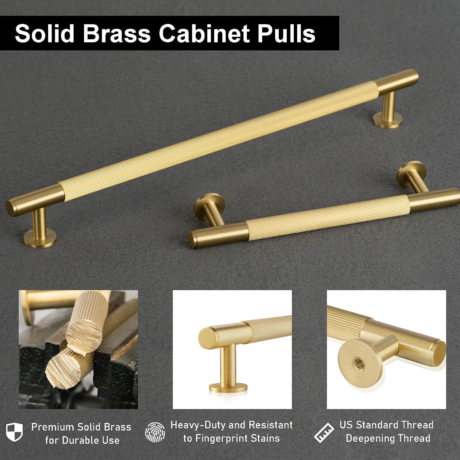 QOGRISUN 1-Pack Solid Brass Appliance Handle Pull, 18 Inch (457mm) Hole Center Grooved Gold Cabinet Pull,Heavy Duty Brushed Brass Drawer Handle for Kitchen Cabinets, Cupboard, Dresser– Eleganza