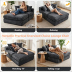 Vipbear Premium 69" Oversized Chaise Lounge Chair Indoor, Corduroy Cloud Boneless Sofa Bed Couch with Pillows&Wide Armrests for Living Room, Gray