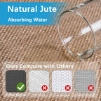 20ft Natural Jute Hallway Runner Rug Non Skid Washable, Rubber Backed Long Khaki Indoor Entryway Runner, Absorbent Kitchen Carpet Sink Rug