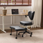 Ergonomic Meditation Chair with Lumbar Support, 360° Swivel Base and Adjustable Seat Cushion, Black PU Leather for Yoga Office, 300 lb Capacity