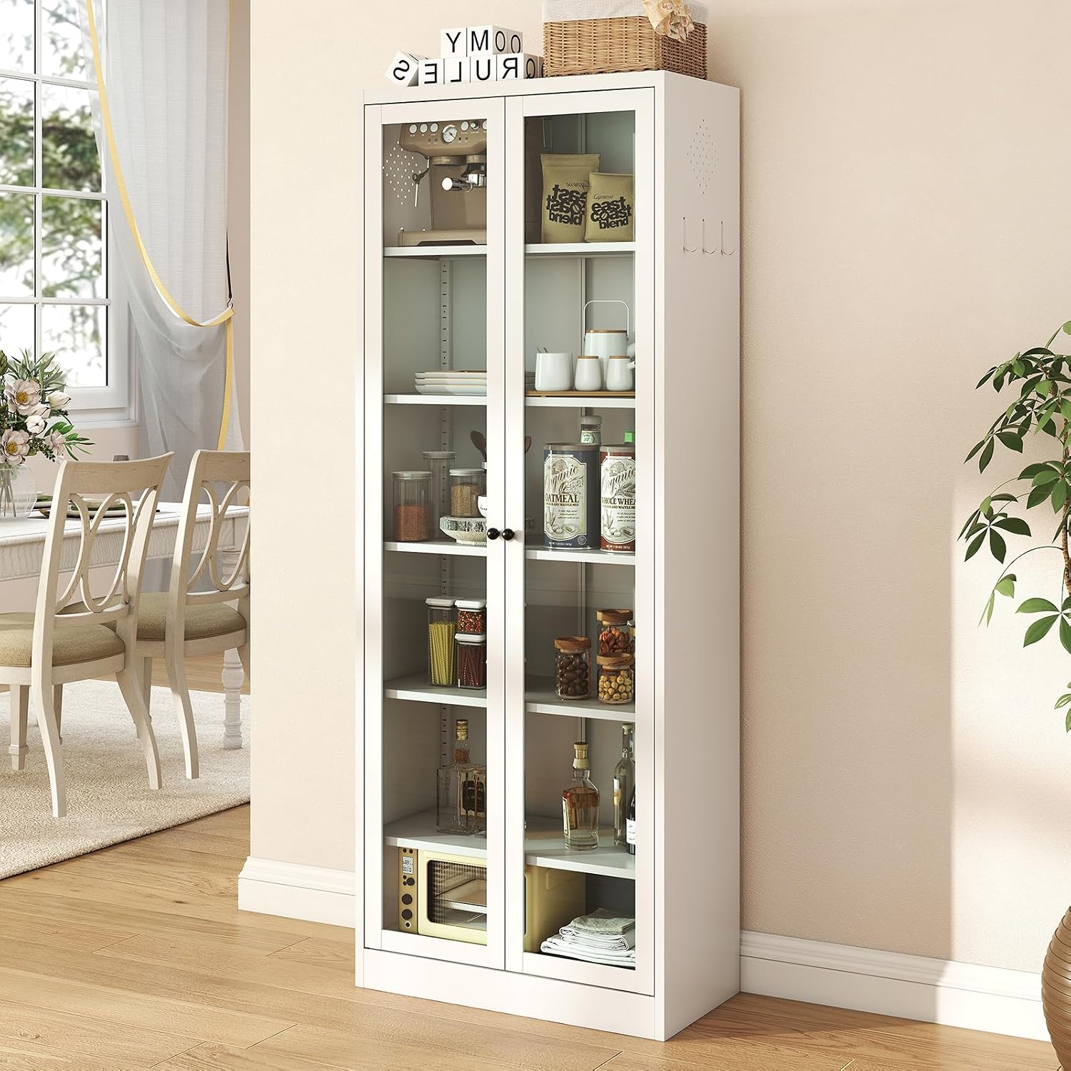 Metal Kitchen Pantry Cabinet, 72" Tall Food Pantry Cabinets with 5 Adjustable Shelves, White Freestanding Cabinet for Kitchen/Pantry/Bathroom