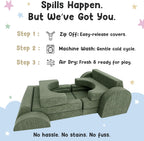 12-Piece Modular Kids Play Couch - Soft & Durable Toddler Couch with CertiPUR US Foam, Washable Covers - Playroom Furniture, Kids Sofa for Lounge, Living Room & Playroom - Green