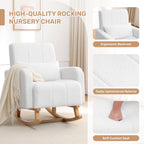 HCHAIRH Rocking Chair with Ottoman, Upholstered Glider Rocker with High Backrest and Side Pocket, Comfy Reading Chair with Solid Wood Legs for Nursery, Living Room,Bedroom White