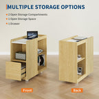 End Table with Charging Station, Mobile Side Table with Drawer, 3-Level Adjustable Shelf, 2 AC Outlets, Lockable Wheels, Nightstand for Living Room, Bed Room, Kitchen