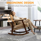 Nursery Rocking Chair with Upholstered Cushion, Wooden Frame Glider Rocker for Nursery, Comfortable Reading Armchair for Living Room, Bedroom & Sunroom (Khaki)
