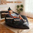 nalone 6.4 FT Giant Bean Bag Chair for Adults, 4 in 1 Memory Foam Filled Beanbag Chair, Floor Sofa Bed with Fluffy Washable Flannel Cover, Lounge Couch for Bedroom, Living Room (Grey)
