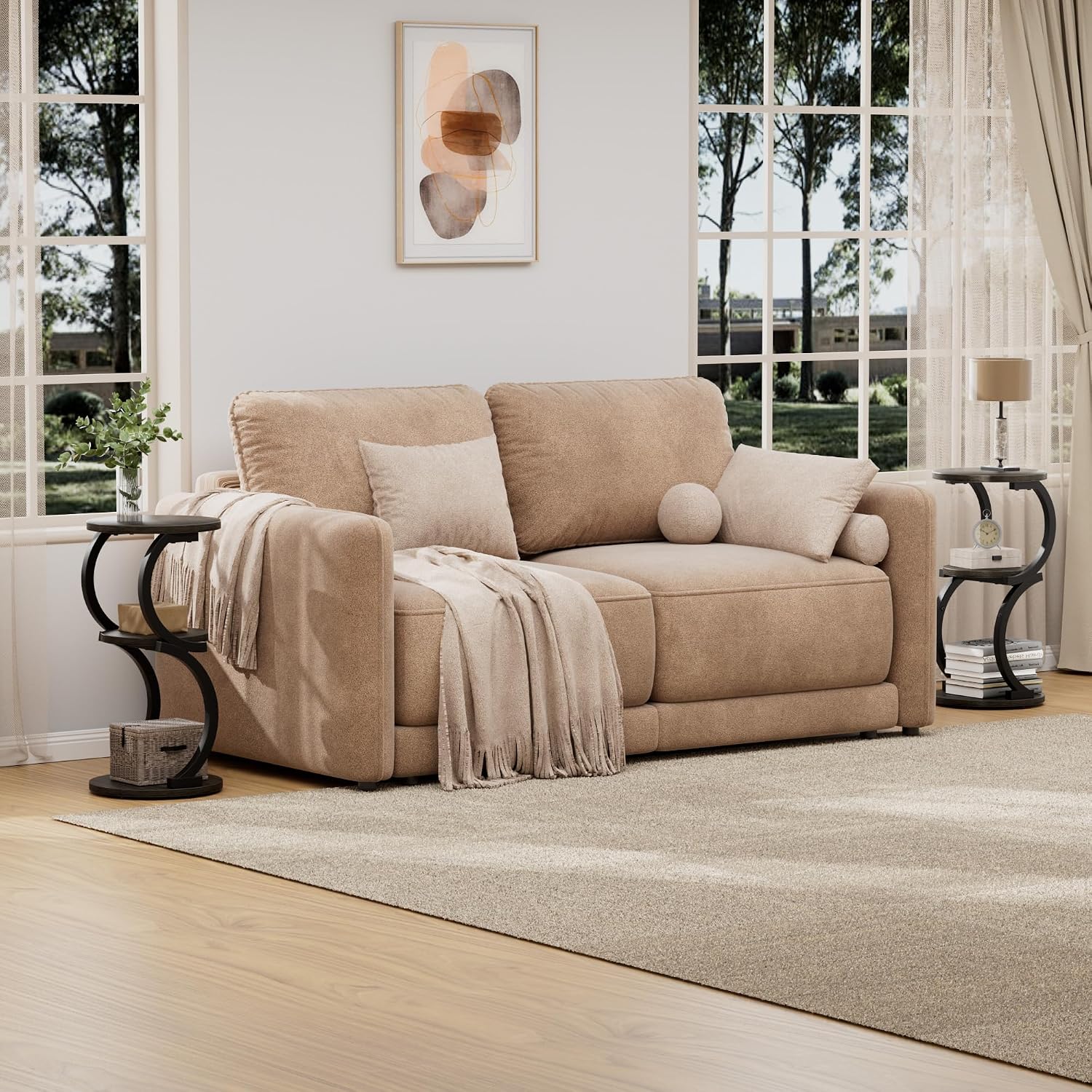 JUSTOGO Small Round Side Table, 3-Tier End Table for Living Room, Vintage Nightstand for Small Spaces Sofa Couch Corner Bedside Bedroom, S-Shaped Wood Accent Table Matel Coffee Table, Charcoal Grey