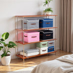 Collapsible Storage Boxes Baskets with Lid Cotton Linen Fabric Storage Bins with Faux Leather Handles Decorative Washable Cube Organizer Container for Home Closet Bedroom (Blue, Small Size)