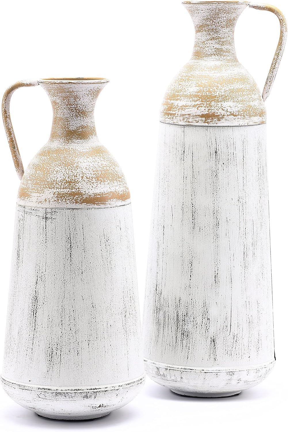 LuxenHöme Tall Floor Vase,Set of 2,Distressed Off White and Brown Rustic Metal Vases,Farmhouse Home Decor Accessories for Living Room,Fireplace and Entryway Decorative