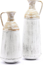 LuxenHöme Tall Floor Vase,Set of 2,Distressed Off White and Brown Rustic Metal Vases,Farmhouse Home Decor Accessories for Living Room,Fireplace and Entryway Decorative