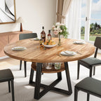 Garvee 47" Inch Round Dining Table for 4, Farmhouse Dining Room Circle Dinner Table,Space Saving Wood Kitchen & Dining Room Furniture, Round Tables with Storage and Metal Square Legs, Brown