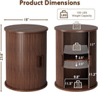 wanan Round Fluted End Table Set of 2, Tall Side Table with Sliding Tambour Door and Adjustable Storage Shelf, Modern Bedside Table, Nightstand for Living Room, Bedroom (Walnut)
