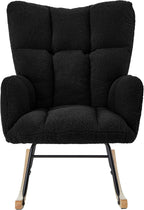 Glider Chair for Living Room, Teddy Upholstered Glider Rocker with High Backrest Armchair, Modern Rocking Accent Chairs Armchair Comfy Chair for Nursery Living Room Bedroom (Black)