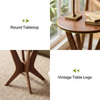 LITTLE TREE Solid Wood Round End Table, 19.7” Vintage Side Table for Small Spaces, Small Round Nightstand Bedside Table for Living Room Bedroom, Brown