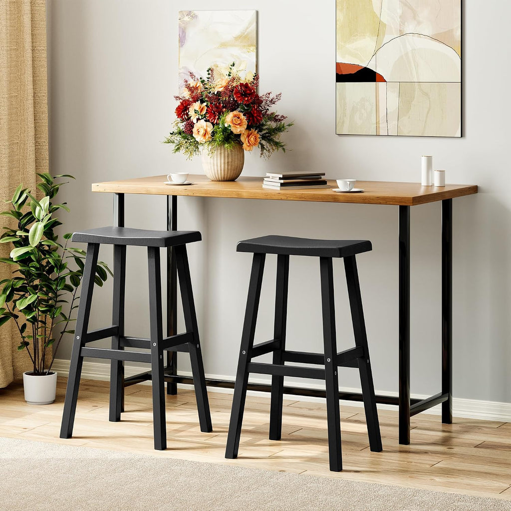 KAMABOKO 4 Set 29" HDPE Bar Stools Set Outdoor, Durable Resin Bar Chairs with Footrest, Weatherproof & Ergonomic Barstools for Patio, Deck & Poolside, Black