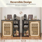 Homieasy Mini Fridge Cabinet with Power Outlet, Coffee Bar Cabinet with Mini Fridge Space, Industrial Liquor Cabinet with Wine Storage & Glass Holder for Dorm, Living Room, Home Kitchen, Black