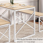 VECELO 43.3" Kitchen Dining Table Set for 4, Heavy-Duty Steel Frame & Wood-Grain Tabletop, Space-Saving Dinette Sets with 2 Benches for Breakfast Nook and Small Space, Natural