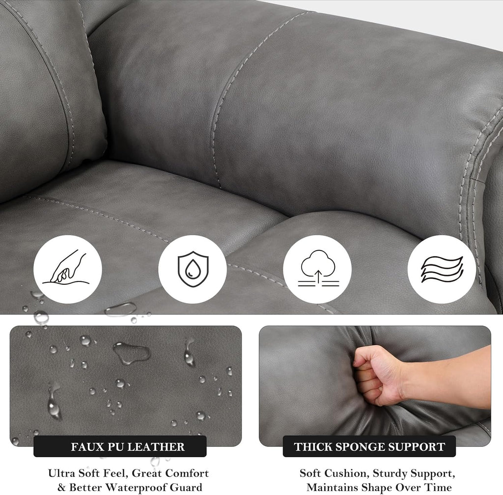 Bonzy Home 360° Swivel Rocker Recliner Chair for Adults, Manual Faux Leather Reclining Chair with Ergonomic Backrest, Glider Rocking Nursery Single Sofa for Living Room, Bedroom, Grey