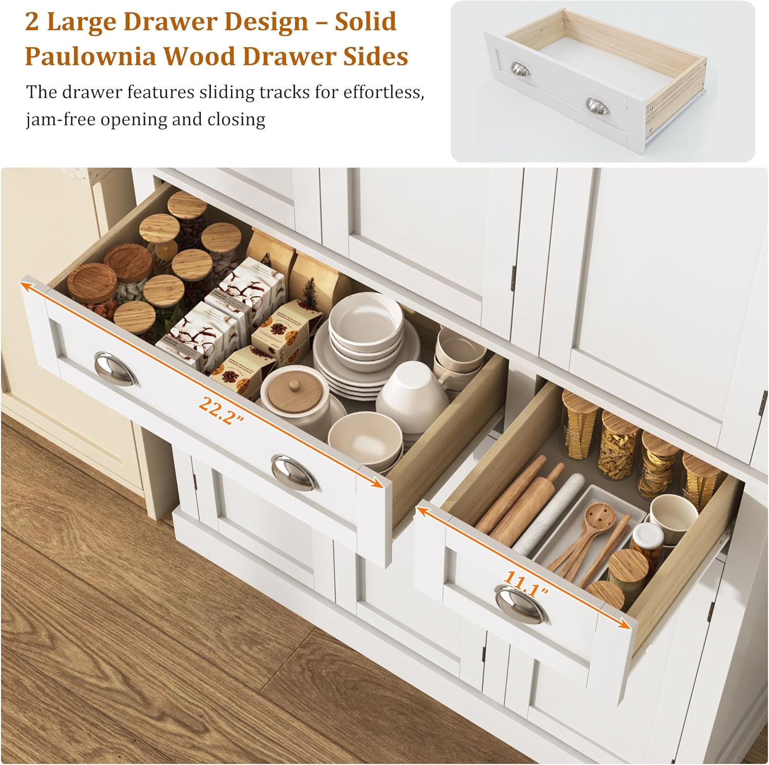 71"H Tall Kitchen Pantry Cabinet,39"W Large Freestanding Kitchen Hutch Wood Stoarge Floor Cabinet w/6 Door Shelves,2 Large Drawer,Adjustable Shelves,Modern Food Pantry for Kitchen,Dining Room,White