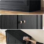 CHIC HOUSE Monos Storage Cabinet with Doors & Shelves, Modular Fluted Accent Arched Cabinet, Sideboard Buffet Coffee Bar Kitchen Pantry Cabinet, Media Console Credenza for Living Room, Black
