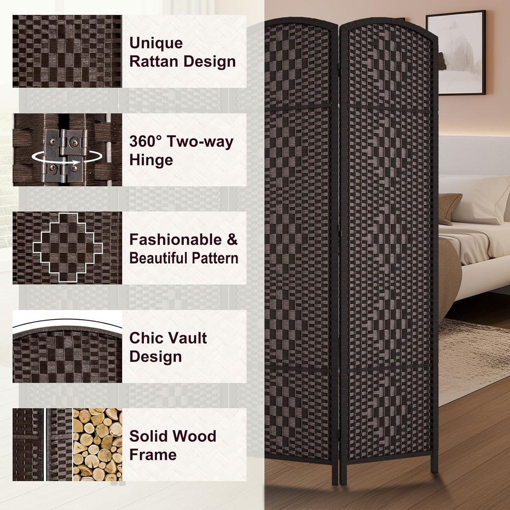 RHF 6 ft.Tall Room Divider, Room Dividers and Folding Privacy Screens, 15.7" Privacy Screen 4 Panels Room Divider Wall Partition Freestanding, Dark Coffee