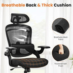 DUMOS Executive Office Ergonomic Desk Chair, 300 LBS Home Mesh Chairs with Wheels, 2D Headrest, Up&Down Lumbar Support, Swivel High Back Computer Chair with Flip-up Armrests, Black