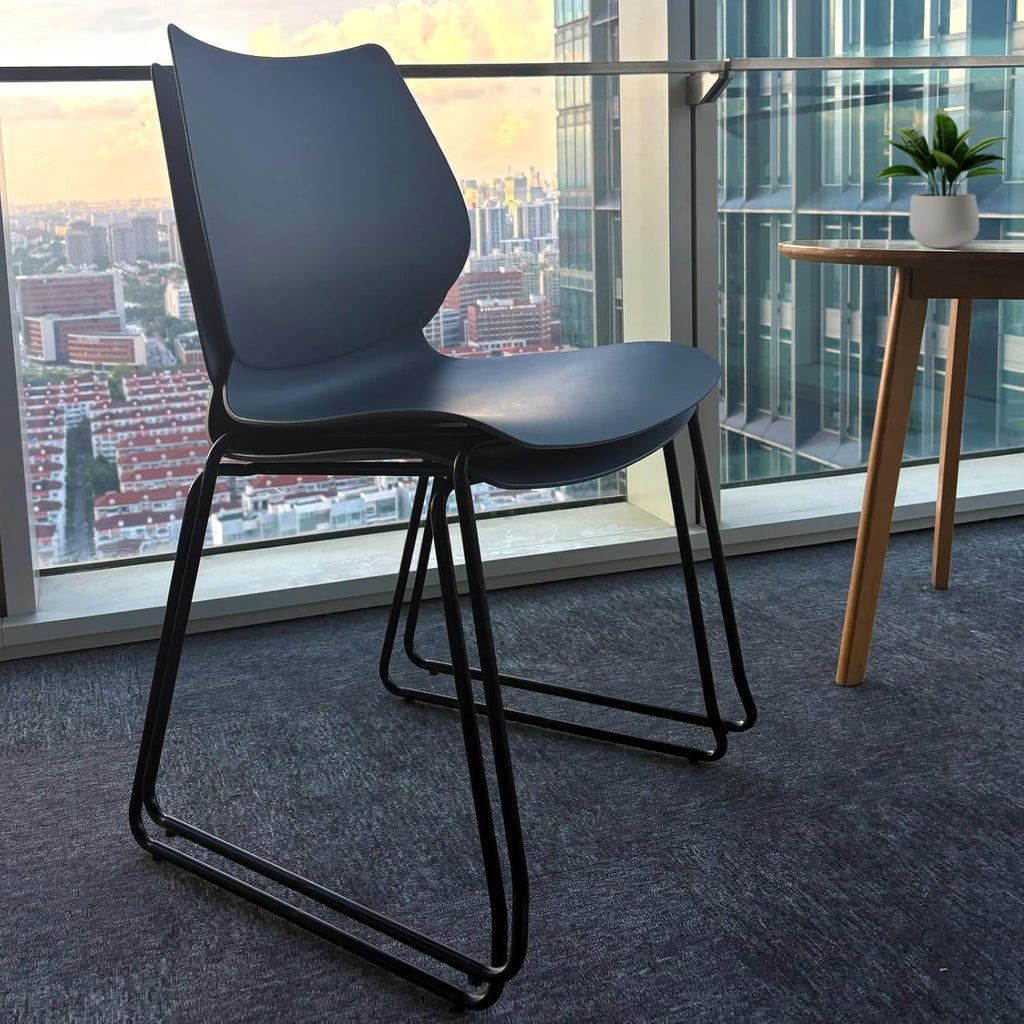 KLASIKA Stackable Waiting Room Chair, Stacking Office Chair with Ergonomic Lumbar Support and Metal Legs, Plastic Desk Chairs for Conference School Church Guest Reception Set of 12, Black