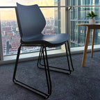 KLASIKA Stackable Waiting Room Chair, Stacking Office Chair with Ergonomic Lumbar Support and Metal Legs, Plastic Desk Chairs for Conference School Church Guest Reception Set of 12, Black