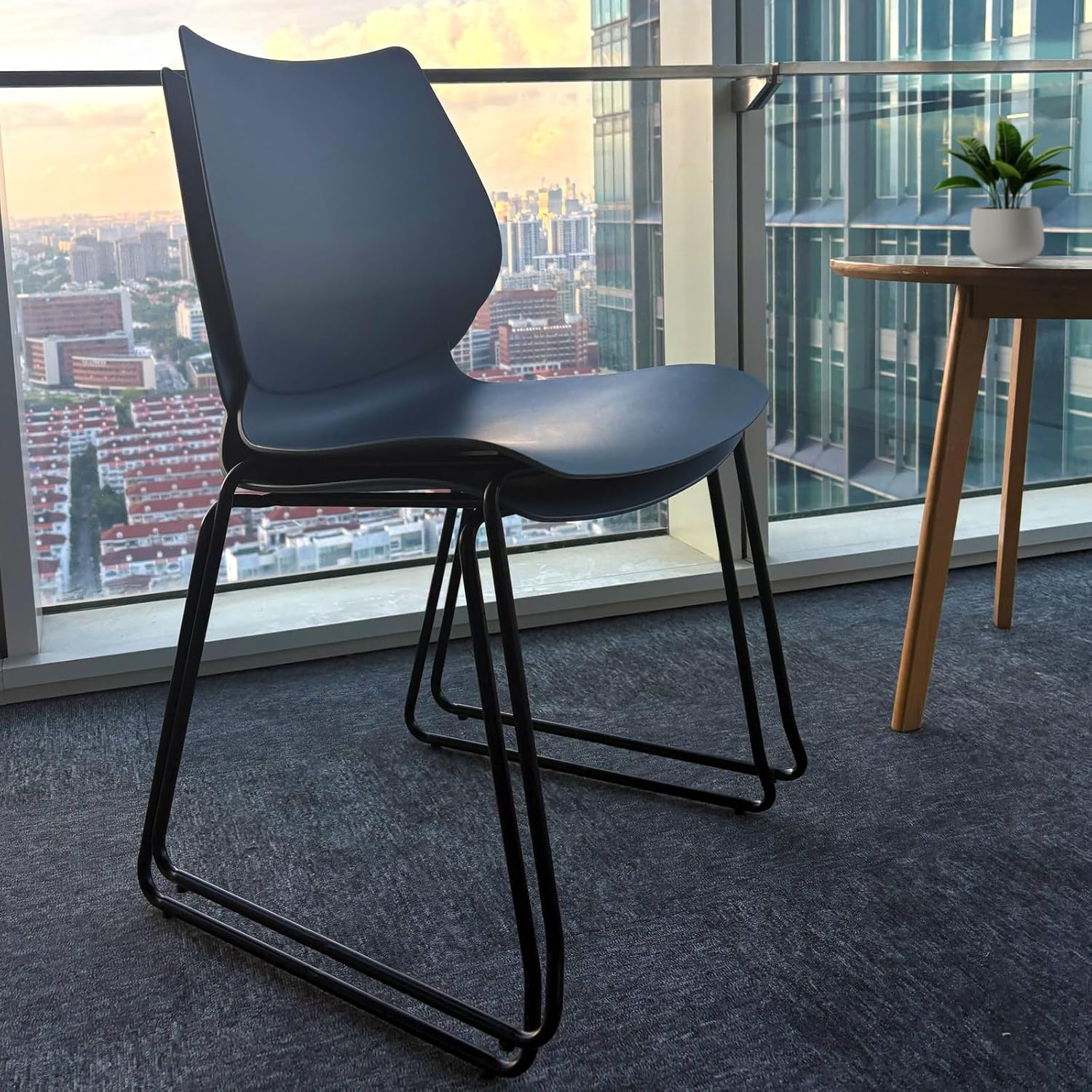 KLASIKA Stackable Waiting Room Chair, Stacking Office Chair with Ergonomic Lumbar Support and Metal Legs, Plastic Desk Chairs for Conference School Church Guest Reception Set of 12, Black