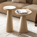 HULALA HOME Nesting End Tables Set of 2, Modern Side Tables with Genuine Marble Top and Oak Veneer Cone-Shaped Base, Sculptural Pedestal Accent Tables for Living Room and Bedroom, Oak