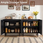 CHUWELL 31.5" Farmhouse Buffet Cabinet with Storage, Modern Black Sideboard Coffee Bar Cabinet with Grille-Striped Doors & Adjustable Shelf, Accent Storage Cabinet with Solid Wood Feet for Dining Room