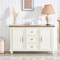 LKTART 47" Wood Sideboard Buffet Cabinet with Storage,Traditional Media Console with 2 Doors & 3 Drawers,Adjustable Shelves Credenza with Solid Wood Legs for Kitchen,Living Room,Brown+White