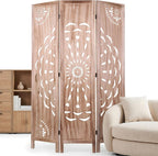 66.9 Inch Wood Room Divider Panel Boho-Styled 3 Panels Privacy Screen Indoor Boho Room Divider for Privacy Home Office & Patio