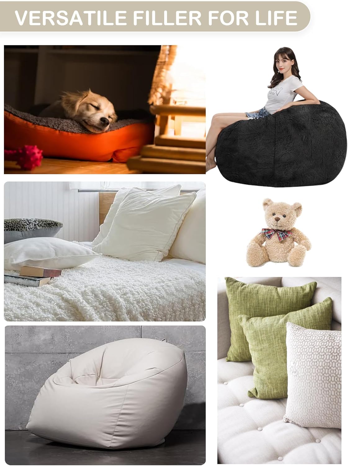 HDMLDP 5LBS Bean Bag Filler High Density Shredded Memory Foam Pillow Stuffing Beanbag Filling for Couch Bean Bag Chair