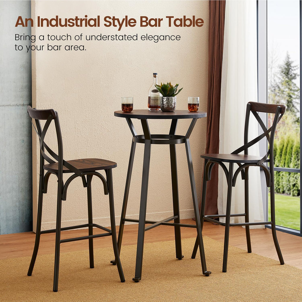 Glitzhome Round Bar Table, 41.25" H Wood Bistro Pub Table with Metal X-Leg Footrest, Rustic Kitchen Island Table for Dining Coffee Cocktail Living Room Small Space