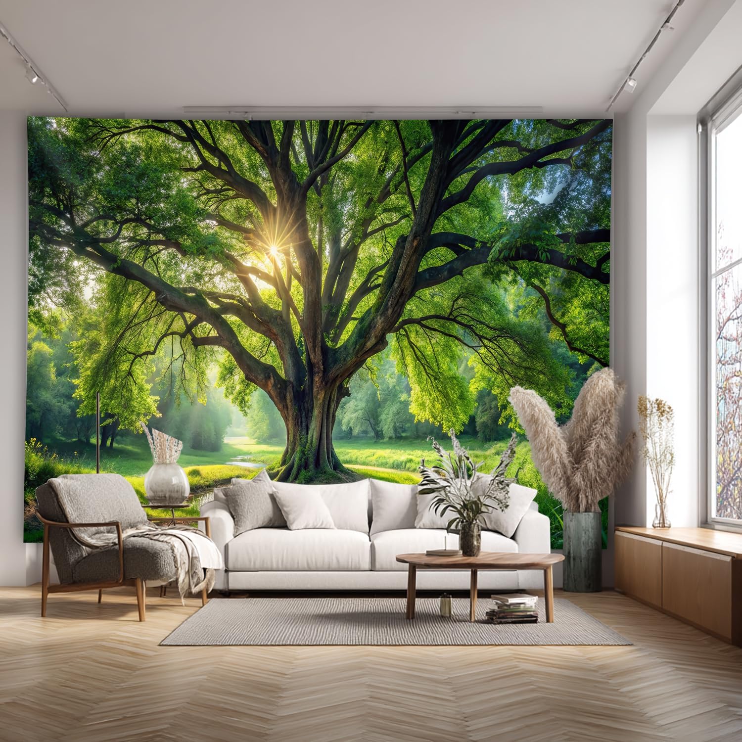 SparkLia Green Forest Tapestry - Nature Sunlight Streaming Through Trees Aesthetic Wall Art, Landscape Scenery Wall Hanging Tapestries for Bedroom, Living Room, Dorm, Home Decor - 59.1" x 80"