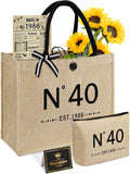 YeohJoy 40th Birthday Gifts for Women Jute Tote Bag, Vintage N°40 Burlap Handbag with Cosmetic Bag and Back in 1986 Poster, Unique 40 Years Old Gifts for Mom Wife Friends Sister Her